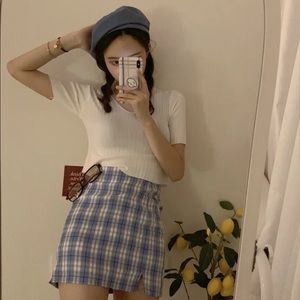 High Waisted Plaid Mini Skirt